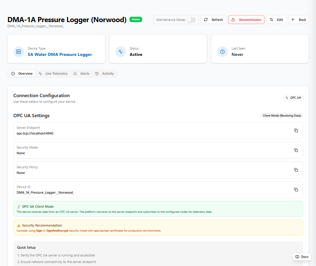 SensorMine Device Management screenshot